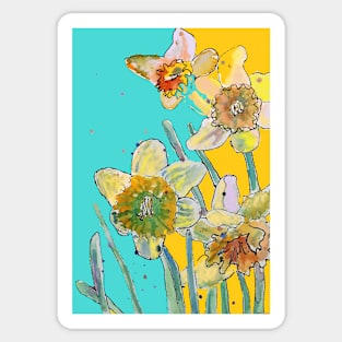 Abstract Yellow Daffodil Watercolor Pattern on Aqua Sticker